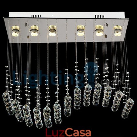 Lustre moderno contemporâneo, luminária pendente embutida, luz de gota de chuva de cristal Lustre moderno contemporâneo, luminária pendente embutida, luz de gota de chuva de cristal