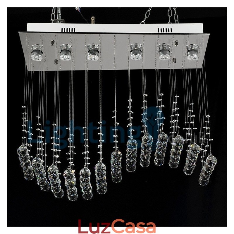 Lustre moderno contemporâneo, luminária pendente embutida, luz de gota de chuva de cristal