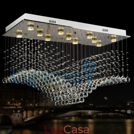 Lustre moderno contemporâneo, luminária pendente embutida, luz de gota de chuva de cristal Lustre moderno contemporâneo, luminária pendente embutida, luz de gota de chuva de cristal