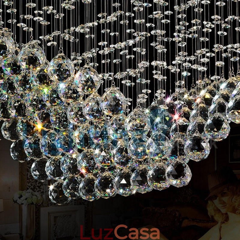 Lustre moderno contemporâneo, luminária pendente embutida, luz de gota de chuva de cristal