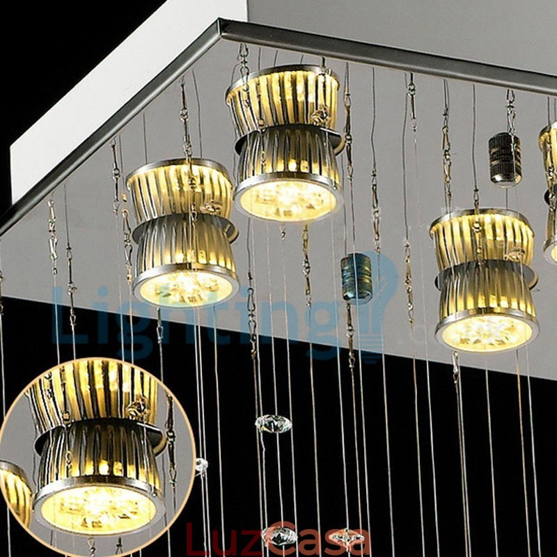 Lustre moderno contemporâneo, luminária pendente embutida, luz de gota de chuva de cristal