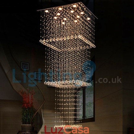 Lustre moderno contemporâneo, luminária pendente embutida, luz de gota de chuva de cristal Lustre moderno contemporâneo, luminária pendente embutida, luz de gota de chuva de cristal