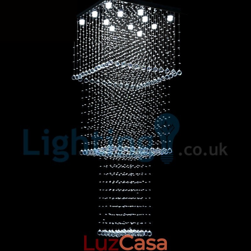 Lustre moderno contemporâneo, luminária pendente embutida, luz de gota de chuva de cristal