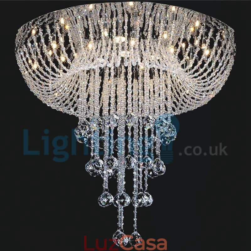 Lustre moderno contemporâneo, luminária pendente embutida, luz de gota de chuva de cristal
