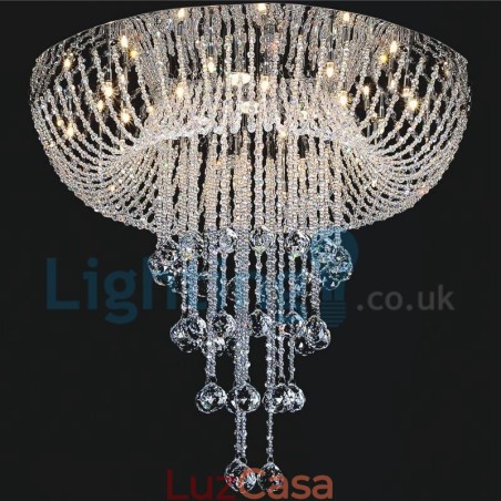 Lustre moderno contemporâneo, luminária pendente embutida, luz de gota de chuva de cristal Lustre moderno contemporâneo, luminária pendente embutida, luz de gota de chuva de cristal