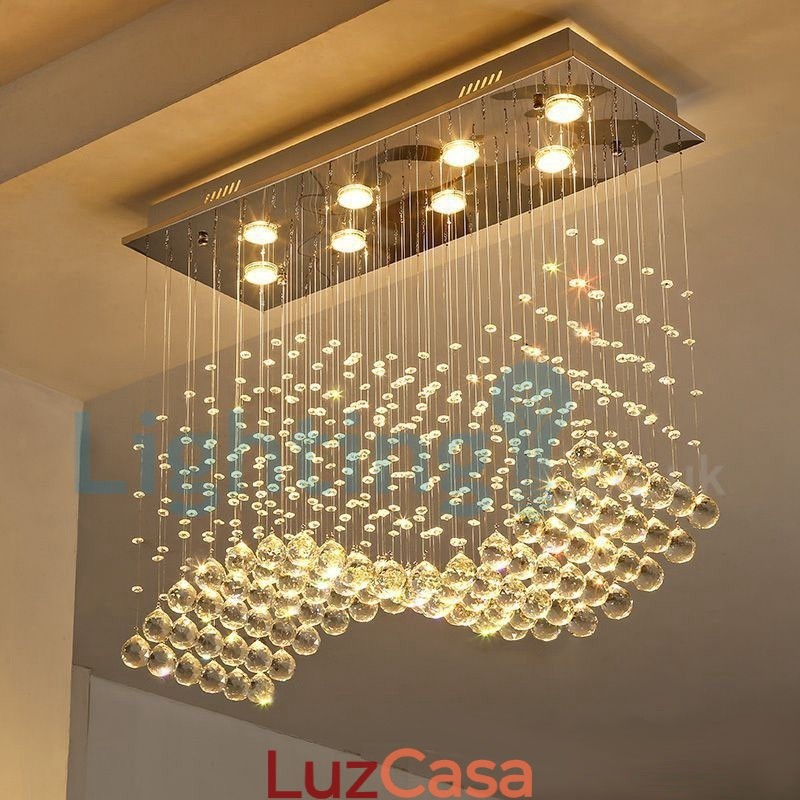 Lustre moderno contemporâneo, luminária pendente embutida, luz de gota de chuva de cristal