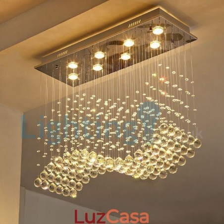 Lustre moderno contemporâneo, luminária pendente embutida, luz de gota de chuva de cristal Lustre moderno contemporâneo, luminária pendente embutida, luz de gota de chuva de cristal