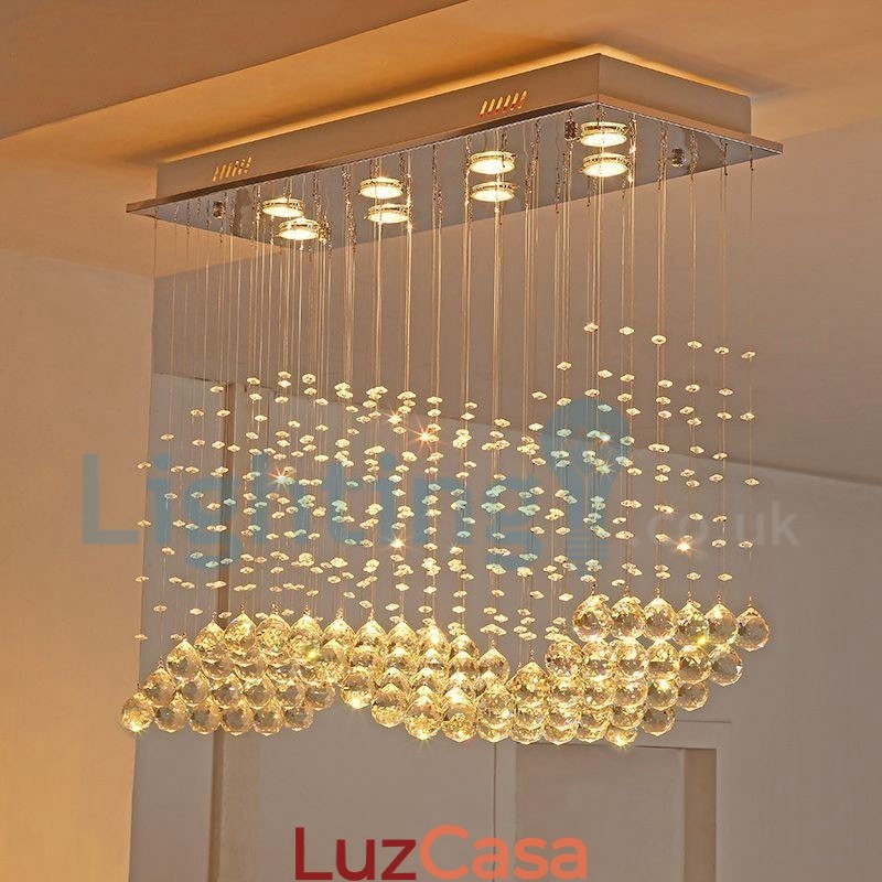 Lustre moderno contemporâneo, luminária pendente embutida, luz de gota de chuva de cristal