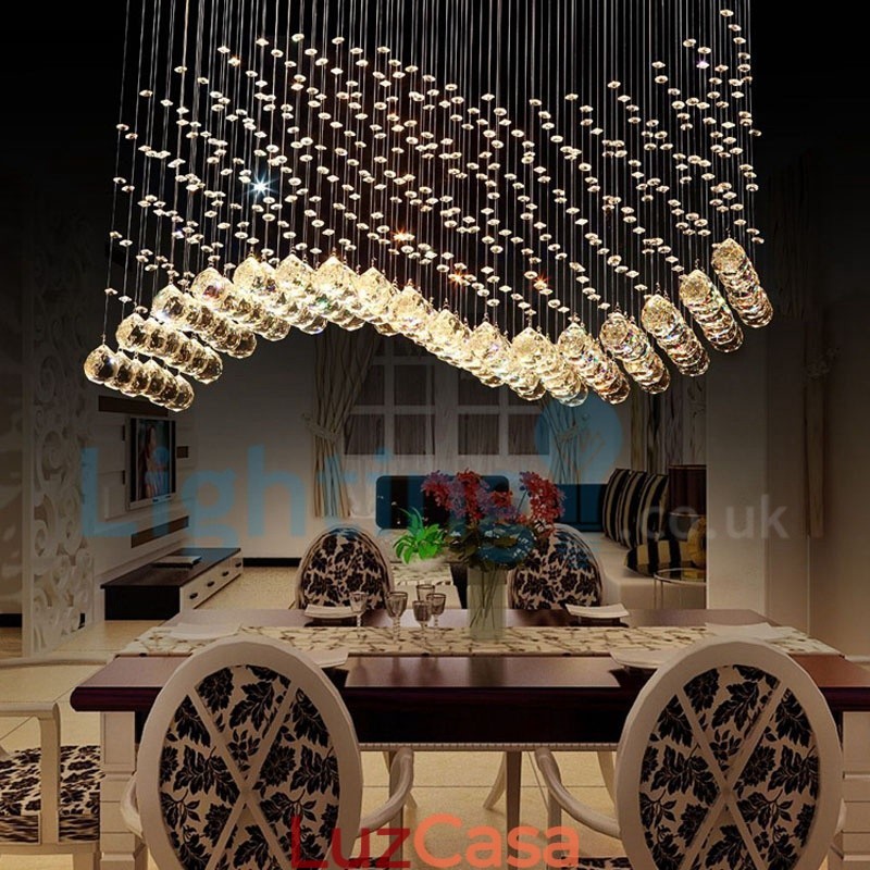Lustre moderno contemporâneo, luminária pendente embutida, luz de gota de chuva de cristal