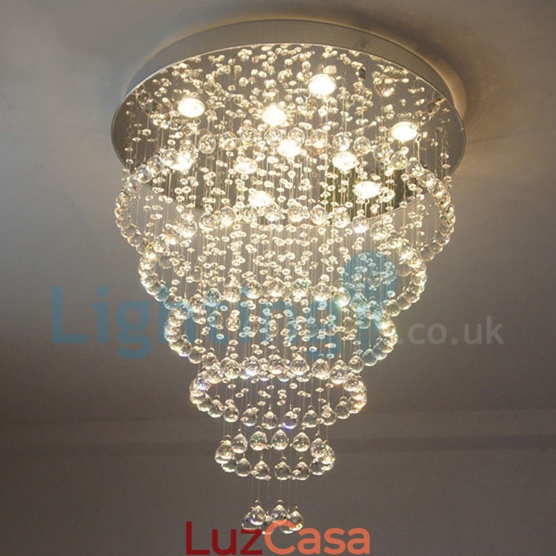 Lustre moderno contemporâneo, luminária pendente embutida, luz de gota de chuva de cristal