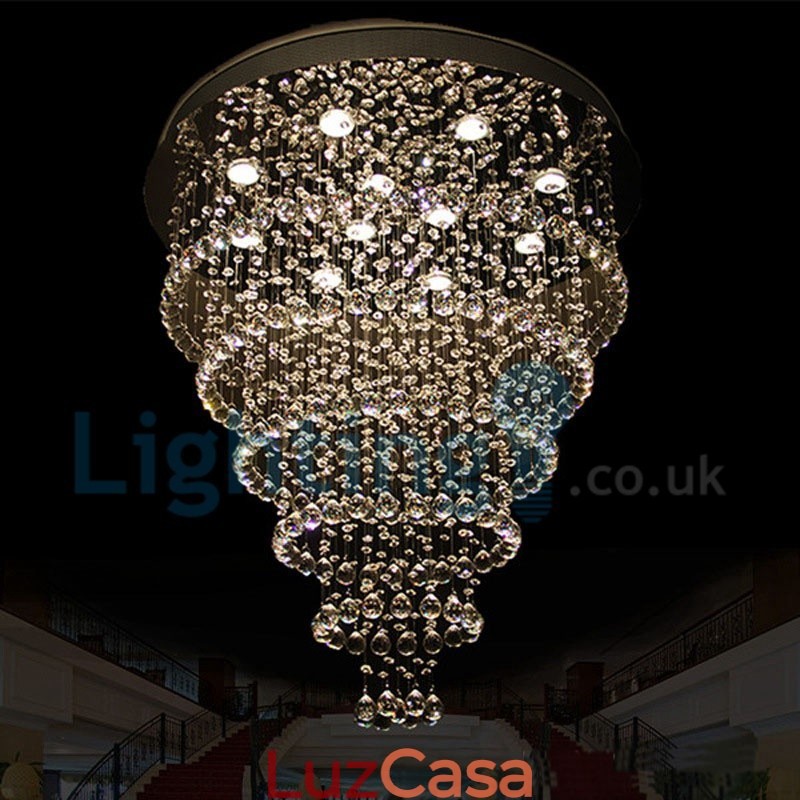 Lustre moderno contemporâneo, luminária pendente embutida, luz de gota de chuva de cristal