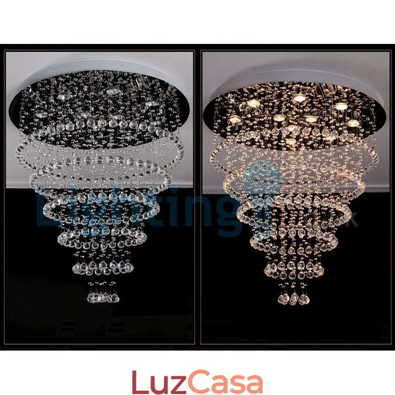 Lustre moderno contemporâneo, luminária pendente embutida, luz de gota de chuva de cristal