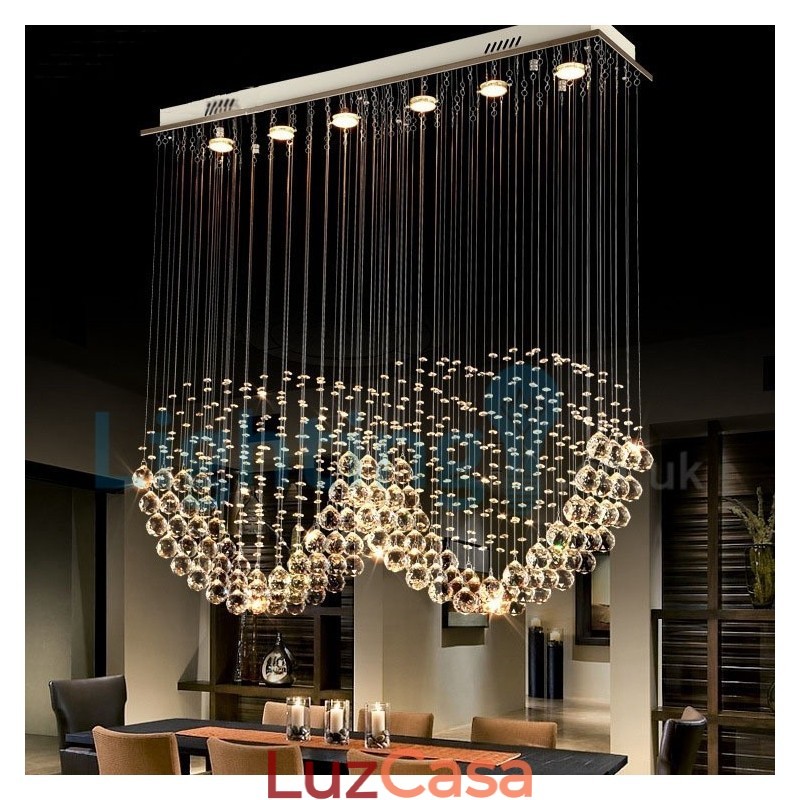 Lustre moderno contemporâneo, luminária pendente embutida, luz de gota de chuva de cristal