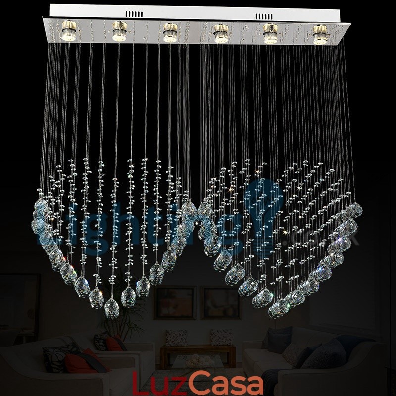Lustre moderno contemporâneo, luminária pendente embutida, luz de gota de chuva de cristal