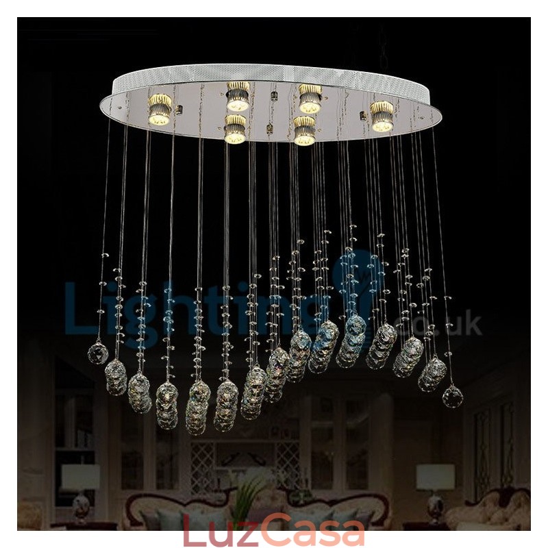 Lustre moderno contemporâneo, luminária pendente embutida, luz de gota de chuva de cristal