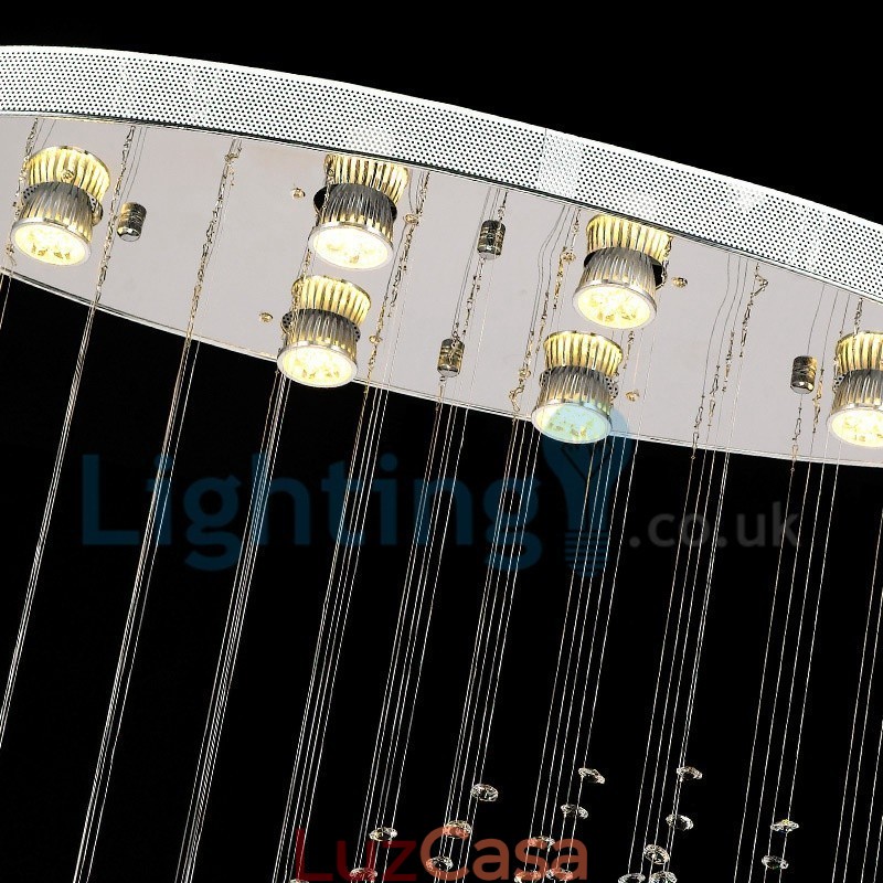 Lustre moderno contemporâneo, luminária pendente embutida, luz de gota de chuva de cristal