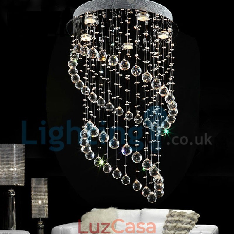 Lustre moderno contemporâneo, luminária pendente embutida, luz de gota de chuva de cristal