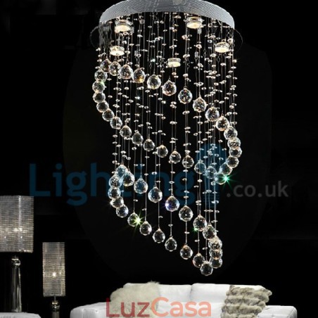 Lustre moderno contemporâneo, luminária pendente embutida, luz de gota de chuva de cristal Lustre moderno contemporâneo, luminária pendente embutida, luz de gota de chuva de cristal