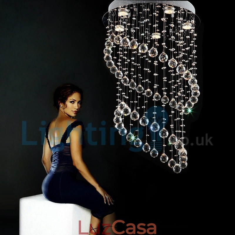 Lustre moderno contemporâneo, luminária pendente embutida, luz de gota de chuva de cristal