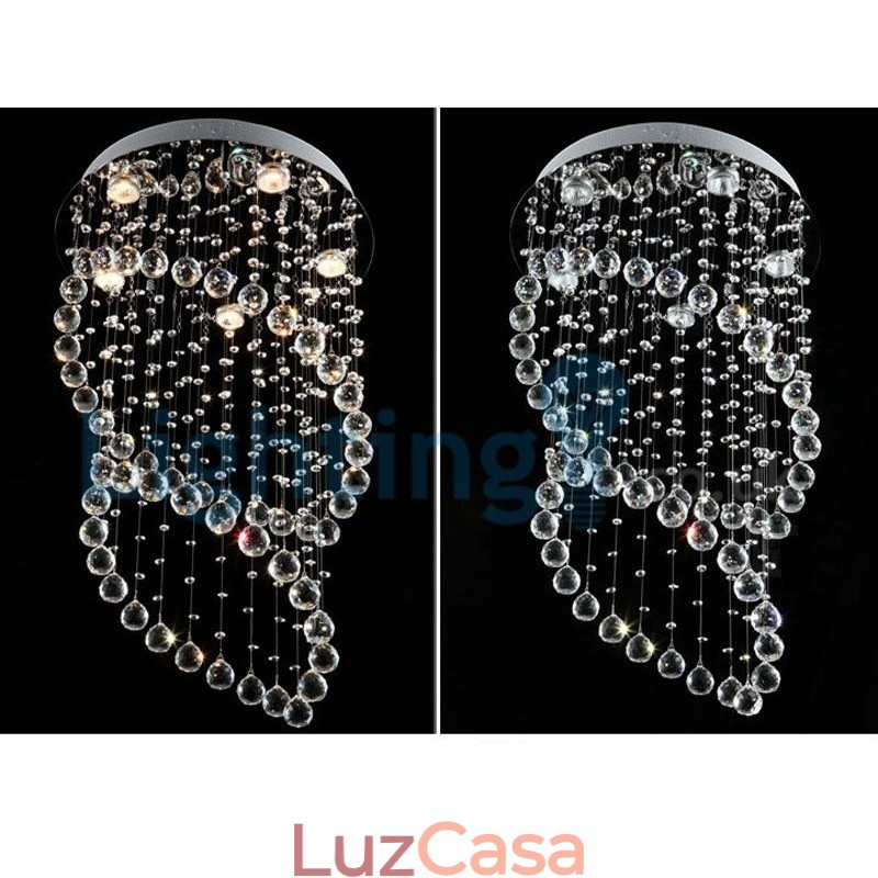 Lustre moderno contemporâneo, luminária pendente embutida, luz de gota de chuva de cristal
