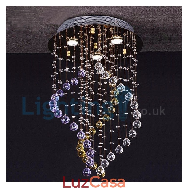 Lustre moderno contemporâneo, luminária pendente embutida, luz de gota de chuva de cristal
