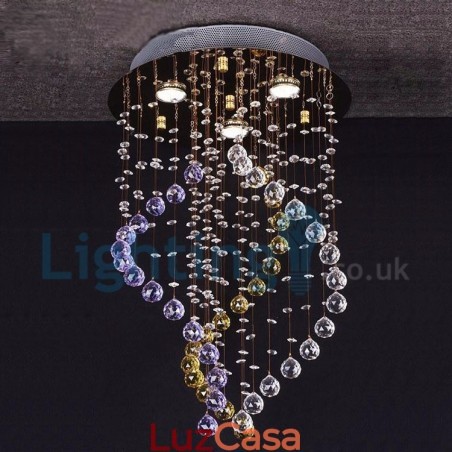 Lustre moderno contemporâneo, luminária pendente embutida, luz de gota de chuva de cristal Lustre moderno contemporâneo, luminária pendente embutida, luz de gota de chuva de cristal