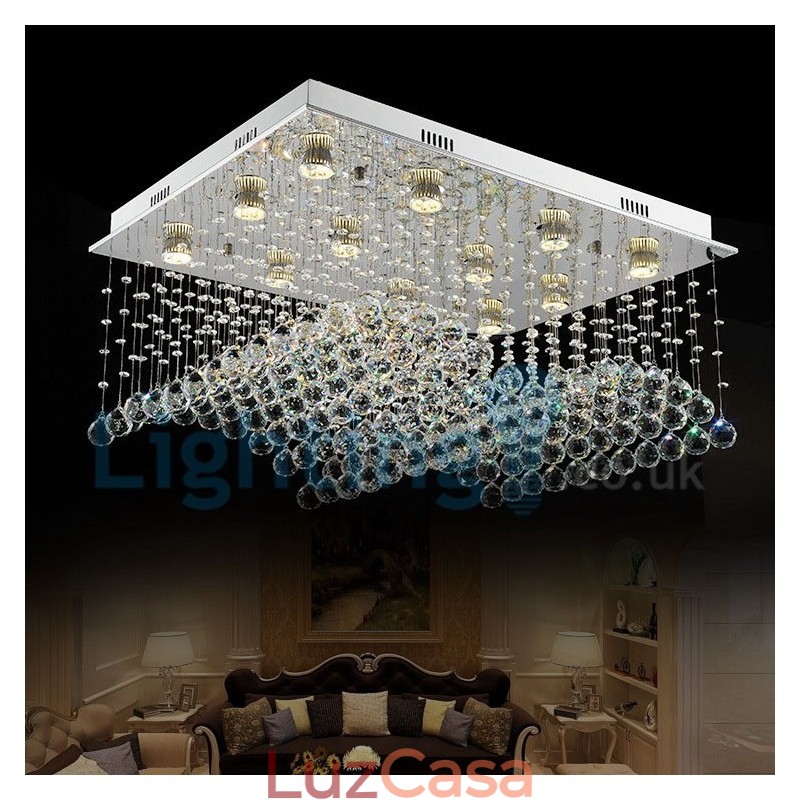Lustre moderno contemporâneo, luminária pendente embutida, luz de gota de chuva de cristal