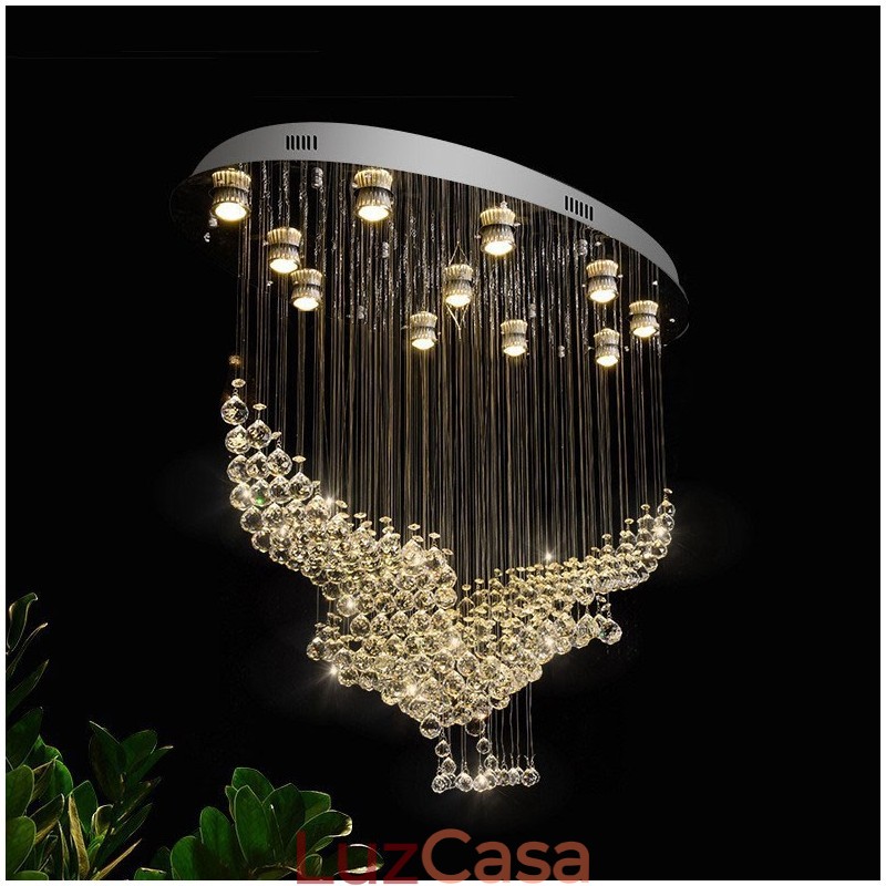 Lustre moderno contemporâneo, luminária pendente embutida, luz de gota de chuva de cristal