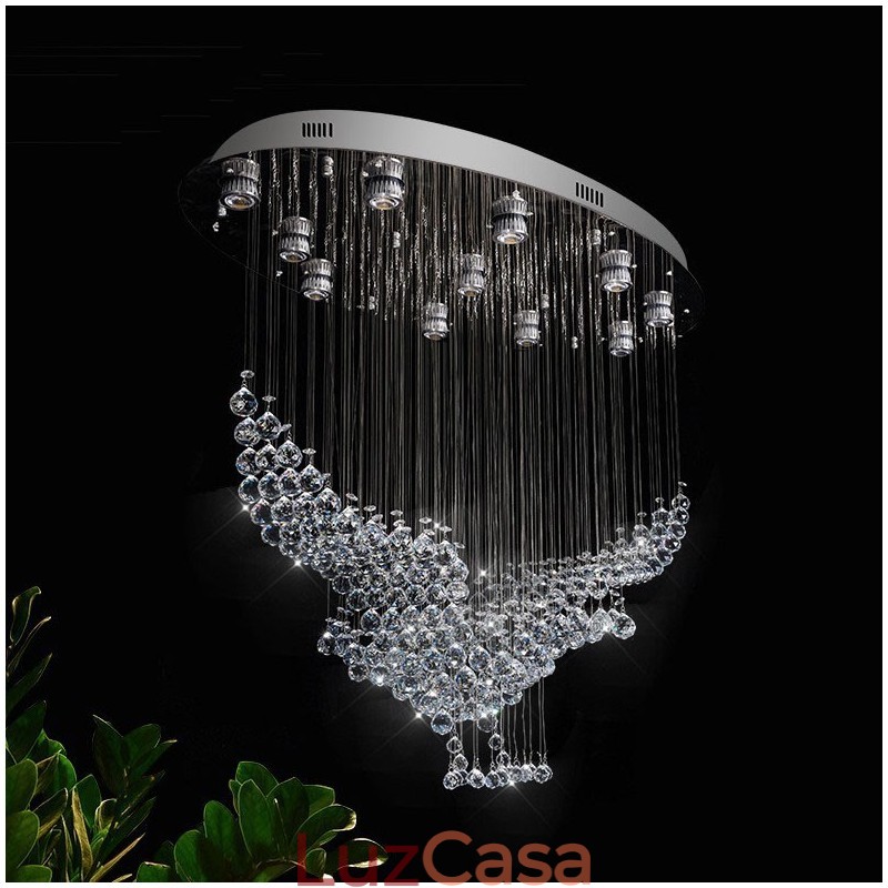 Lustre moderno contemporâneo, luminária pendente embutida, luz de gota de chuva de cristal