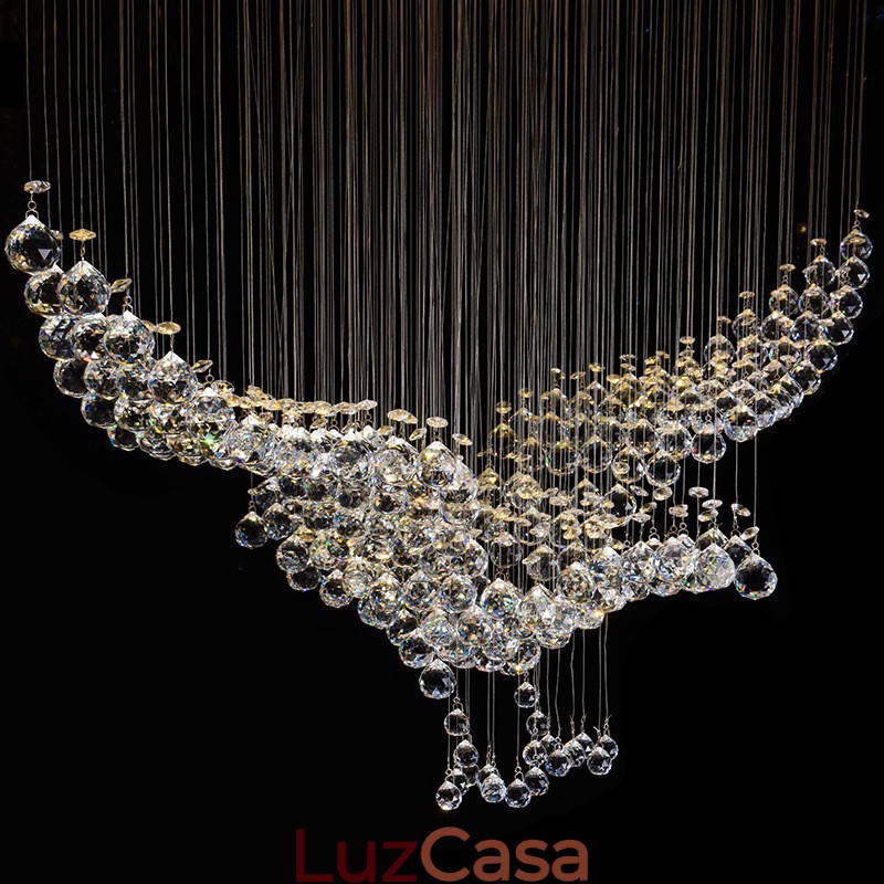 Lustre moderno contemporâneo, luminária pendente embutida, luz de gota de chuva de cristal