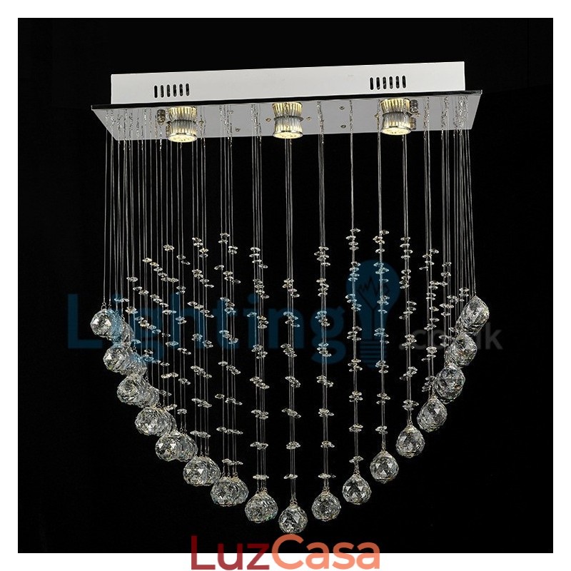 Lustre moderno contemporâneo, luminária pendente embutida, luz de gota de chuva de cristal