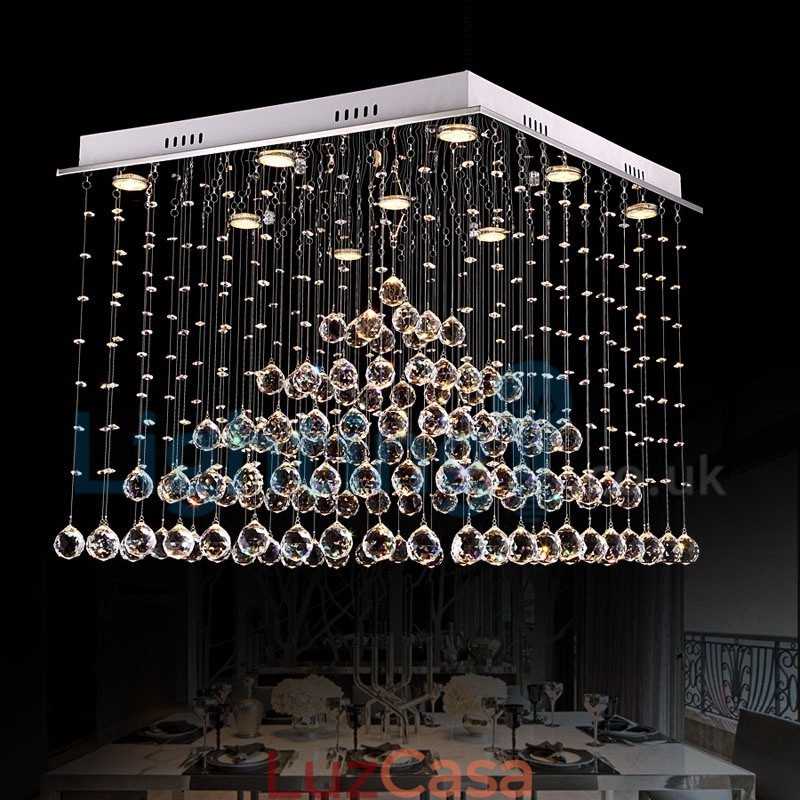 Lustre moderno contemporâneo, luminária pendente embutida, luz de gota de chuva de cristal