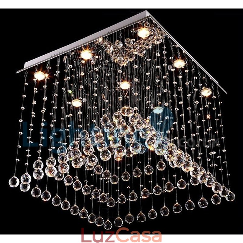 Lustre moderno contemporâneo, luminária pendente embutida, luz de gota de chuva de cristal