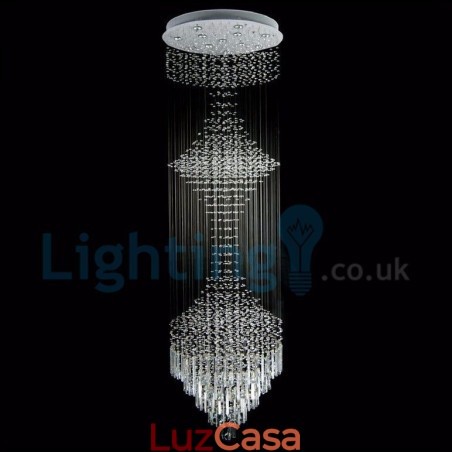 Lustre moderno contemporâneo, luminária pendente embutida, luz de gota de chuva de cristal Lustre moderno contemporâneo, luminária pendente embutida, luz de gota de chuva de cristal