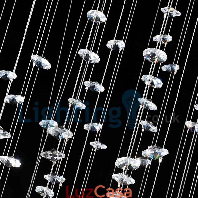 Lustre moderno contemporâneo, luminária pendente embutida, luz de gota de chuva de cristal
