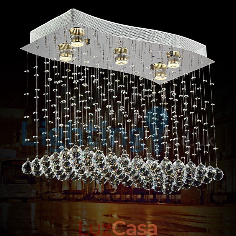 Lustre moderno contemporâneo, luminária pendente embutida, luz de gota de chuva de cristal