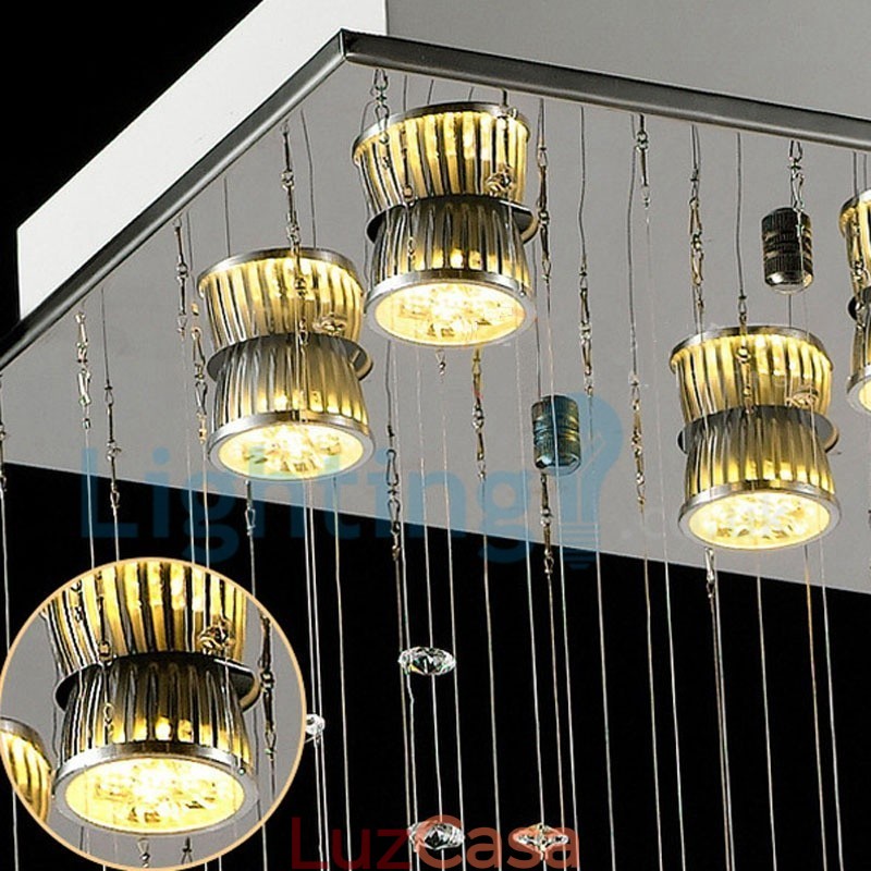Lustre moderno contemporâneo, luminária pendente embutida, luz de gota de chuva de cristal