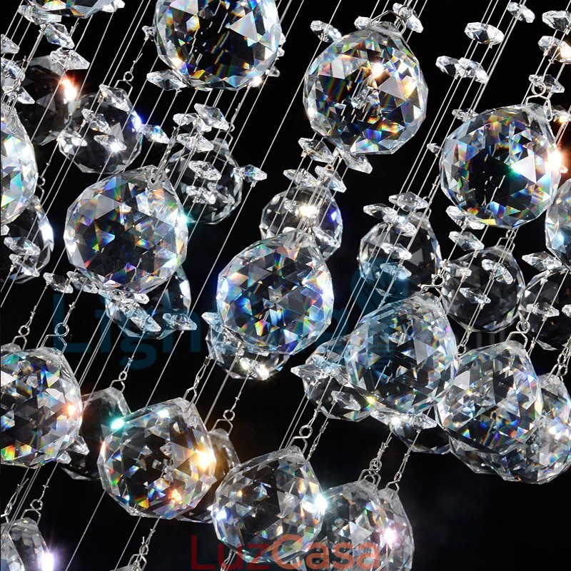 Lustre moderno contemporâneo, luminária pendente embutida, luz de gota de chuva de cristal