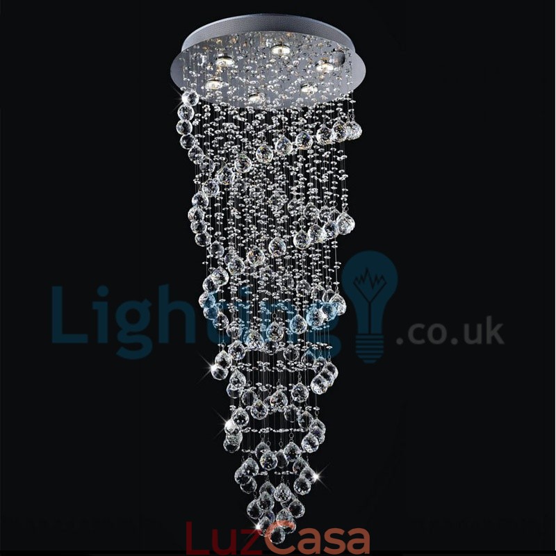 Lustre moderno contemporâneo, luminária pendente embutida, luz de gota de chuva de cristal