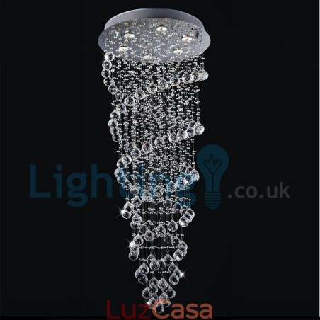 Lustre moderno contemporâneo, luminária pendente embutida, luz de gota de chuva de cristal Lustre moderno contemporâneo, luminária pendente embutida, luz de gota de chuva de cristal