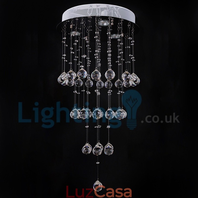 Lustre moderno contemporâneo, luminária pendente embutida, luz de gota de chuva de cristal