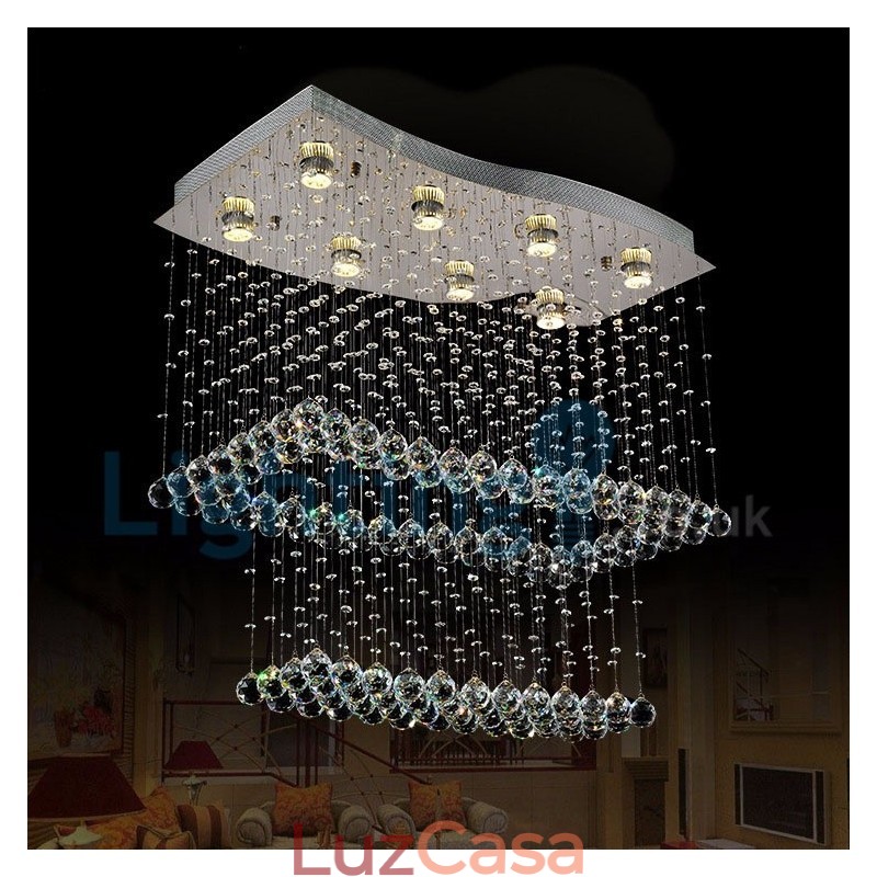 Lustre moderno contemporâneo, luminária pendente embutida, luz de gota de chuva de cristal