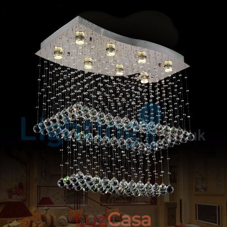 Lustre moderno contemporâneo, luminária pendente embutida, luz de gota de chuva de cristal Lustre moderno contemporâneo, luminária pendente embutida, luz de gota de chuva de cristal