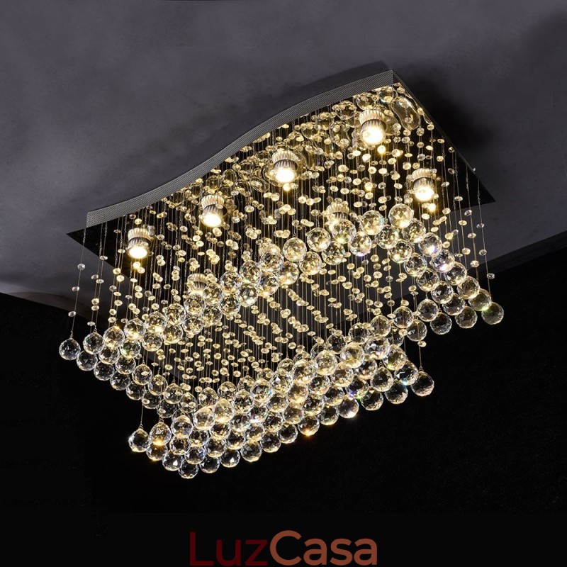 Lustre moderno contemporâneo, luminária pendente embutida, luz de gota de chuva de cristal