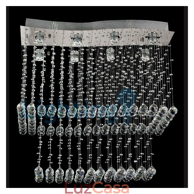 Lustre moderno contemporâneo, luminária pendente embutida, luz de gota de chuva de cristal