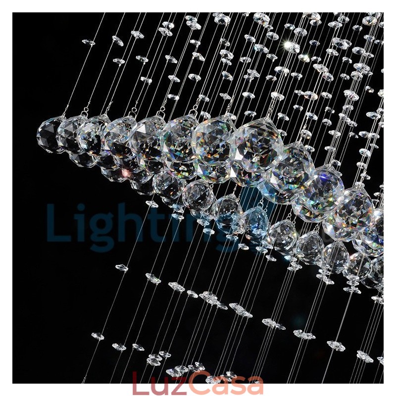 Lustre moderno contemporâneo, luminária pendente embutida, luz de gota de chuva de cristal