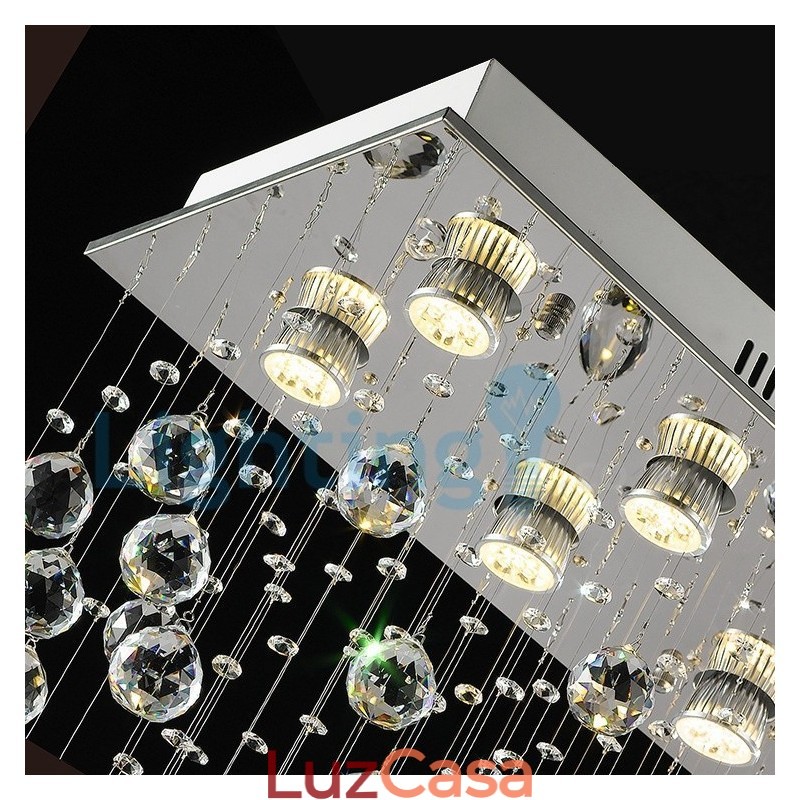 Lustre moderno contemporâneo, luminária pendente embutida, luz de gota de chuva de cristal
