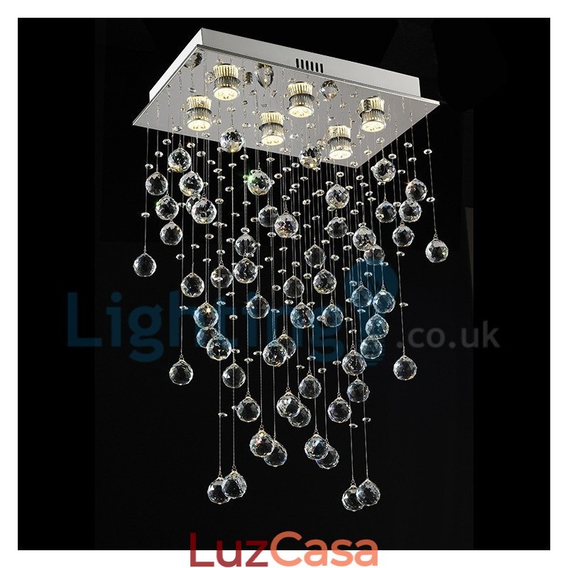 Lustre moderno contemporâneo, luminária pendente embutida, luz de gota de chuva de cristal