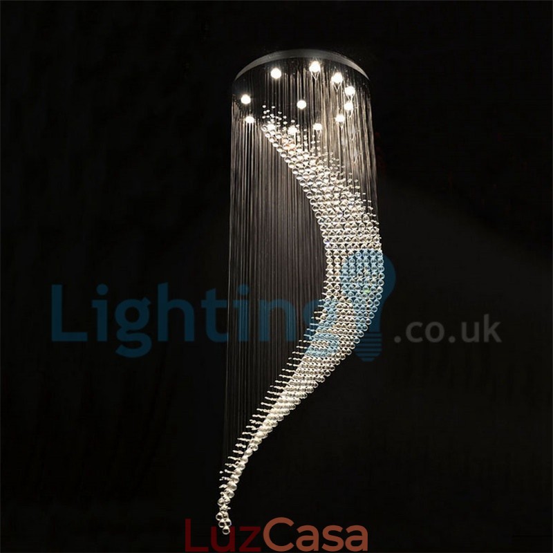 Lustre moderno contemporâneo, luminária pendente embutida, luz de gota de chuva de cristal