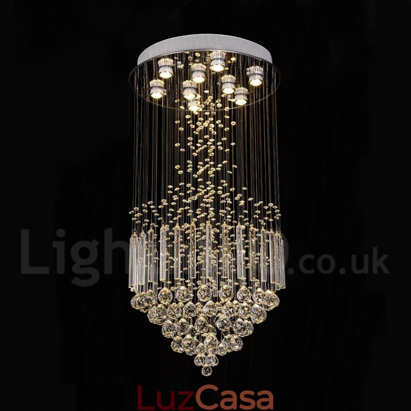 Lustre moderno contemporâneo, luminária pendente embutida, luz de gota de chuva de cristal